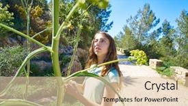  Presentation with teen girl tech - PPT theme consisting of eye tracking - brunette teen girl in mediterranean background and a lemonade colored foreground