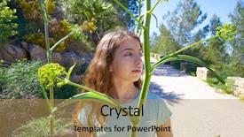  Presentation with teen girl tech - Slide deck with eye tracking - brunette teen girl in mediterranean background and a coral colored foreground