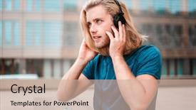  Presentation with eye tracking - Audience pleasing presentation consisting of eye tracking - young blond man listening backdrop and a soft green colored foreground