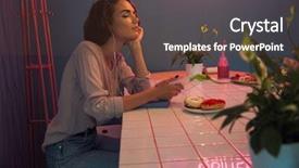  Presentation with tabla music - Presentation theme having eye tracking - young pretty girl in earphones background and a tawny brown colored foreground