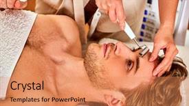  Presentation with beauty-salon - Slide deck enhanced with eye ultrasound - facial massage at beauty salon background and a  colored foreground