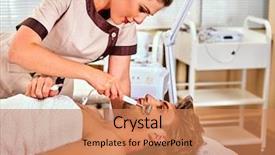  Presentation with beauty-salon - Audience pleasing PPT layouts consisting of eye ultrasound - facial massage at beauty salon backdrop and a  colored foreground