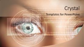  Presentation with digital data a human eye - Audience pleasing PPT theme consisting of eye viewing digital information represented backdrop and a lemonade colored foreground