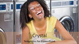  Presentation with laundromat - Amazing slide set having eye washer - closeup of cheerful young woman backdrop and a  colored foreground