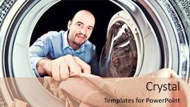  Presentation with machine - Presentation theme enhanced with eye washer - portrait of man view background and a  colored foreground
