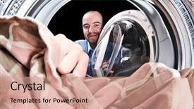  Presentation with china clothes washing machine - Presentation design having eye washer - portrait of man view background and a  colored foreground