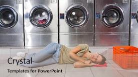  Presentation with listening woman - Theme enhanced with eye washer - young woman listening to music background and a  colored foreground