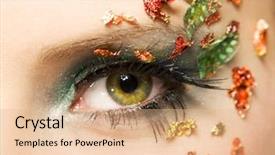  Presentation with eye - Beautiful PPT theme featuring eye with beautiful make-up backdrop and a coral colored foreground