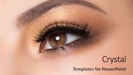  Presentation with golden woman - Colorful presentation design enhanced with eye with fashion golden makeup backdrop and a coral colored foreground