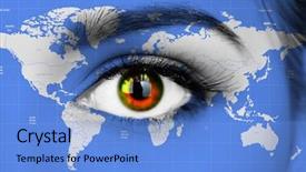  Presentation with human eye - Beautiful slides featuring eye with map of world backdrop and a light blue colored foreground