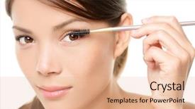  Presentation with eyelashes - Slide deck enhanced with eyebrow pencil - mascara woman putting makeup background and a coral colored foreground