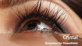  Presentation with makeup brushes and make up - Presentation theme having eyebrow pencil - sexy brunette putting mascara makeup background and a red colored foreground