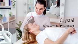  Presentation with tattoo - PPT layouts featuring eyebrows-microblading-process-beautiful-cosmetologist background and a coral colored foreground