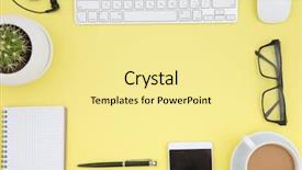  Presentation with cup coffee - Presentation design enhanced with eyeglasses copy space on yelow background and a blonde colored foreground