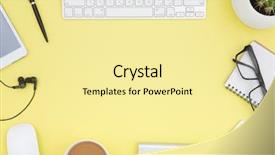  Presentation with pen laptop coffee cup clips - Cool new slide set with eyeglasses copy space on yelow backdrop and a blonde colored foreground