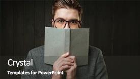  Presentation with black man - PPT theme with eyeglasses covering face with book background and a dark gray colored foreground