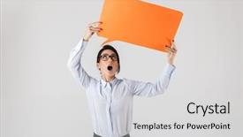  Presentation with white and yellow - PPT theme with eyeglasses holding yellow copyspace placard background and a light gray colored foreground