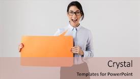  Presentation with abstract yellow gold and white - Slide deck having eyeglasses holding yellow copyspace placard background and a coral colored foreground