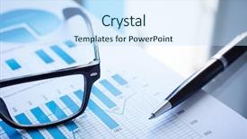  Presentation with eyeglasses - Presentation design featuring eyeglasses pen and financial background and a sky blue colored foreground