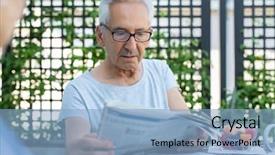  Presentation with news paper - Slides with eyeglasses reading an article background and a light blue colored foreground