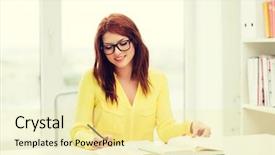  Presentation with testing - Beautiful PPT theme featuring eyeglasses reading books ana backdrop and a  colored foreground