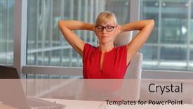 Presentation with office chair - Audience pleasing PPT layouts consisting of eyeglasses relaxing neck stretching arm backdrop and a coral colored foreground