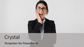  Presentation with formal - Cool new slides with eyeglasses standing in the office backdrop and a light gray colored foreground