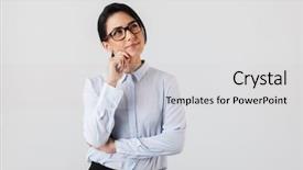  Presentation with secretary - Slides enhanced with eyeglasses standing in the office background and a light gray colored foreground