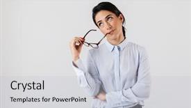  Presentation with secretary - Theme with eyeglasses standing in the office background and a light gray colored foreground