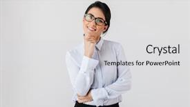  Presentation with successful plans - Cool new theme with eyeglasses standing in the office backdrop and a light gray colored foreground