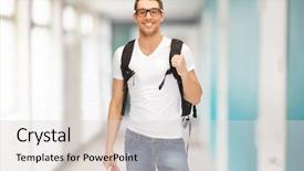  Presentation with travel concept silhouette - Slide deck featuring eyeglasses with backpack and book background and a  colored foreground