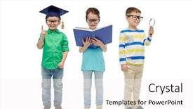  Presentation with children education - Audience pleasing PPT theme consisting of eyeglasses with book magnifying backdrop and a white colored foreground