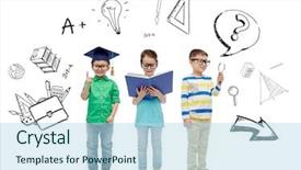  Presentation with children education - Presentation theme enhanced with eyeglasses with book magnifying background and a light blue colored foreground