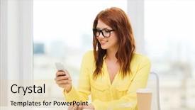  Presentation with school technology - Audience pleasing PPT layouts consisting of eyeglasses with smartphone books backdrop and a blonde colored foreground