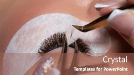  Presentation with eye - Slide deck featuring eyelash-extension-procedure-woman-eye background and a tawny brown colored foreground