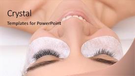  Presentation with recall procedure - Beautiful theme featuring eyelashes - young woman undergoing eyelash extension backdrop and a coral colored foreground