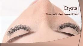  Presentation with close up of young girls - Audience pleasing theme consisting of eyelashes - young woman with eyelash extensions backdrop and a lemonade colored foreground