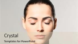  Presentation with makeup brushes and make up - Cool new slide deck with eyelashes - young woman with permanent eyebrows backdrop and a lemonade colored foreground
