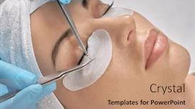  Presentation with salon - Presentation design consisting of eyelashes-extensions-fake-eyelashes-eyelash background and a coral colored foreground