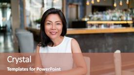  Presentation with chinese restaurant - Colorful presentation theme enhanced with businesswoman lady in fancy restaurant backdrop and a coral colored foreground