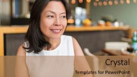  Presentation with healthy aging - Presentation theme consisting of ethnic skincare - happy healthy asian middle-aged business background and a coral colored foreground