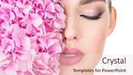  Presentation with skin health - Amazing theme having young beautiful woman with flowers near face beauty treatment concept skin care pretty female with health fresh skin of body lady with pink makeup of eyes backdrop and a lemonade colored foreground
