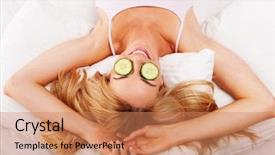  Presentation with eyes - PPT theme with cucumbers to sooth her eyes background and a coral colored foreground