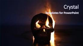  Presentation with skull - PPT theme having eyes anatomy - halloween human skull on fire background and a wine colored foreground
