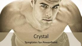  Presentation with greeiting show man - Colorful presentation theme enhanced with eyes anatomy - young man athlete studio shot backdrop and a coral colored foreground