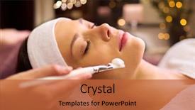  Presentation with spa concept - Beautiful presentation design featuring eyes and cosmetologist applying facial backdrop and a red colored foreground