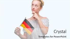  Presentation with flag - Audience pleasing PPT theme consisting of eyes brain - blonde teenager woman holding flag backdrop and a  colored foreground