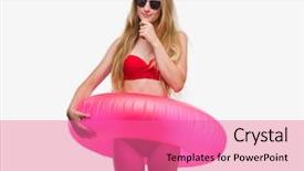  Presentation with arabian woman wearing hijab muslim - Slide deck with eyes brain - blonde teenager woman wearing bikini background and a  colored foreground