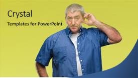  Presentation with question - Amazing PPT theme having eyes brain - handsome senior man over isolated backdrop and a  colored foreground