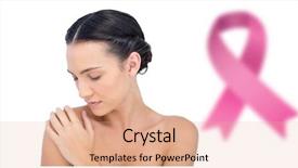  Presentation with breast cancer awareness - PPT theme with eyes closed against breast cancer background and a coral colored foreground